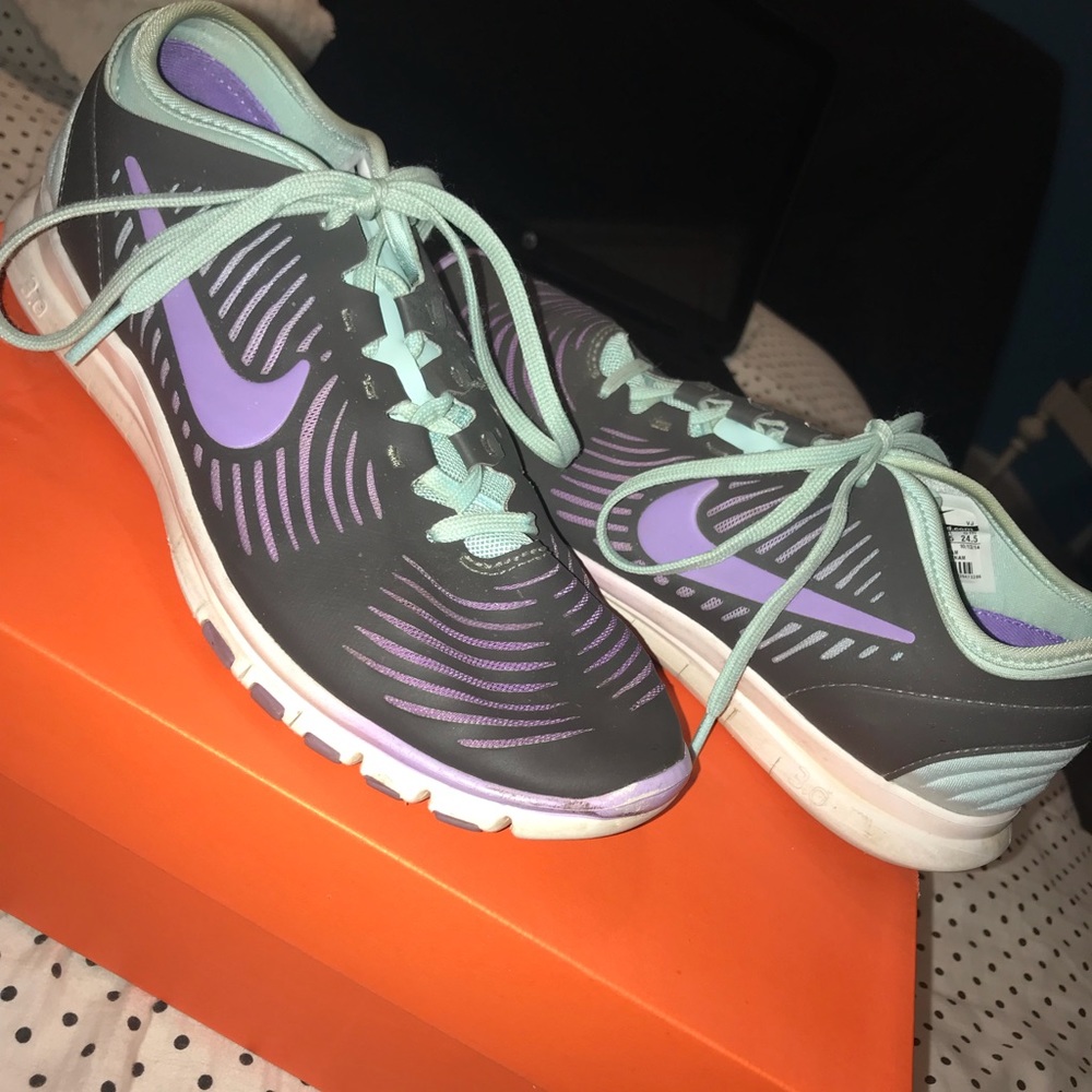 Grey purple and blue nike sneakers